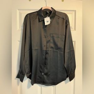 Forever21 black satin long sleeve button up NEW WITH TAGS